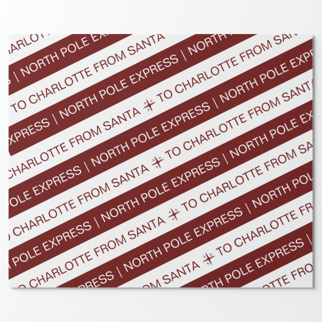 Simple North Pole Express Red White Name Christmas Wrapping Paper